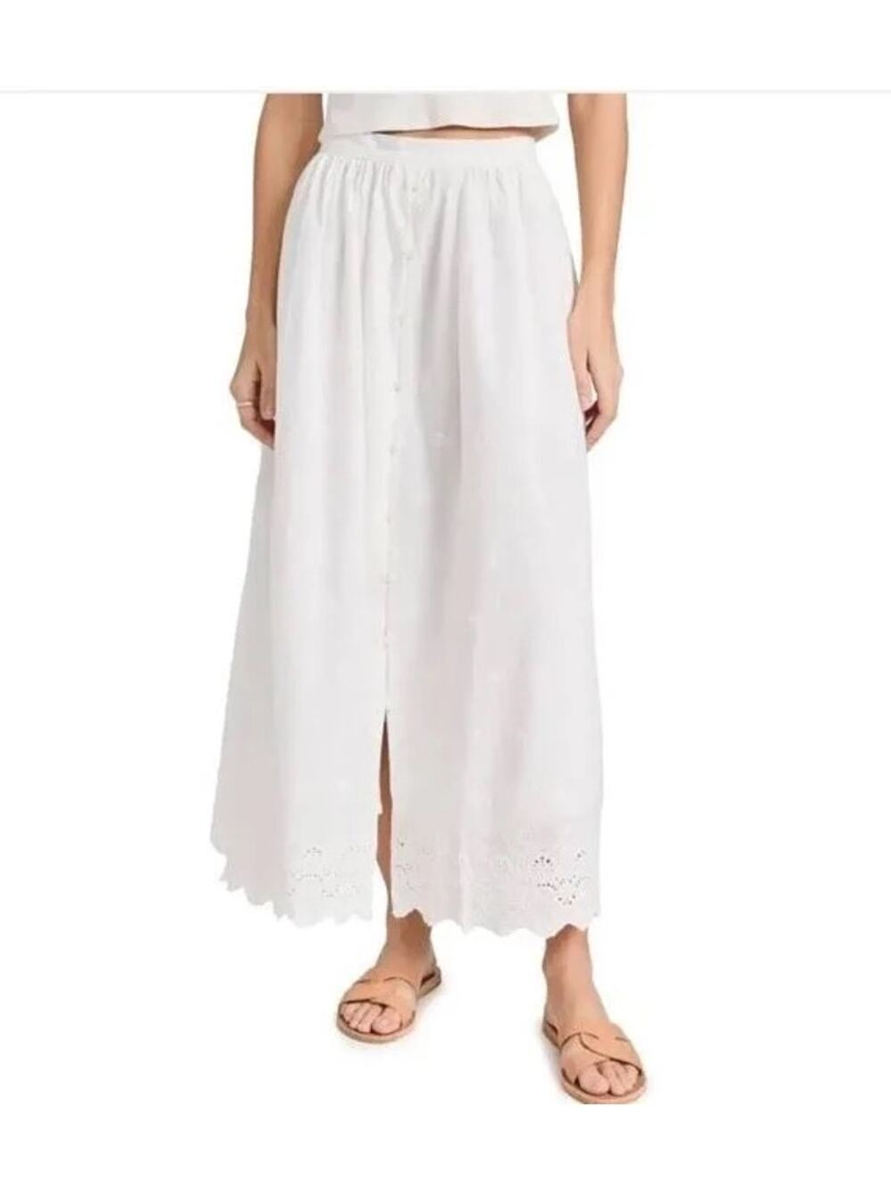 Elie Tahari Sky White Linen Blend Eyelet Maxi Skirt Size 10. Msrp $345 NWT